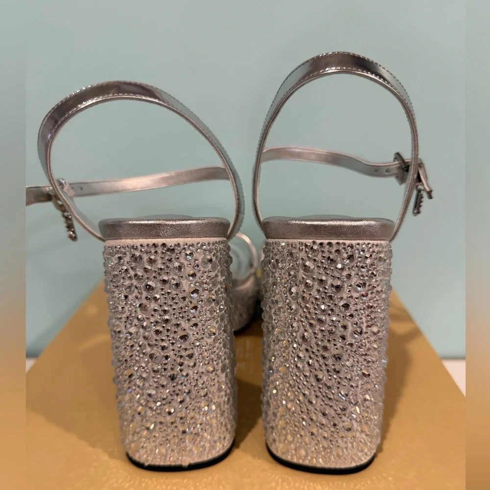Michael Kors Silver Platform Sandals with Crystal Embellished Heels